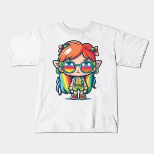 Cute happy kawaii hipster elf Kids T-Shirt